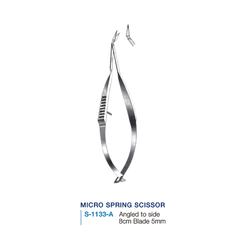 Micro Spring Scissor, Angled to side 8cm Blade 5mm, 스프링 가위 8cm-5mm 곡 앵글