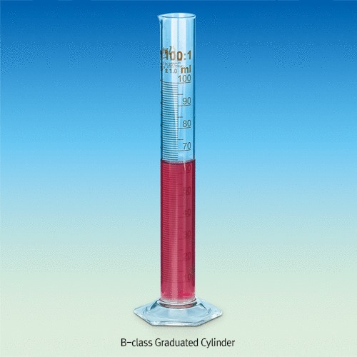 Witeg® B-class Graduated Cylinder, with Spout, Tall-form, 5~2,000ml With Hexagonal Base• Amber Stain Scale, DURAN Glass 3.3, DIN SO,  B급 메스실린더, 갈색침투눈