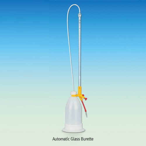 Witeg® Schilling® Automatic Glass Burette, Class B, 10~50ml With PE Bottle 500 or 1,000ml and Stable Base, 쉬링® 자동뷰렛