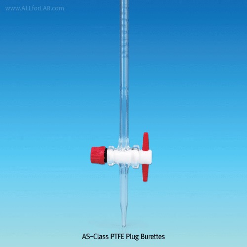 Witeg® AS-Class PTFE Plug Burette, with Conformity Certified, Blue Fine graduation With $-PTFE-plug, with Batch certificate Serial No. for Traceability, ASE PTFE Plug 뷰렛