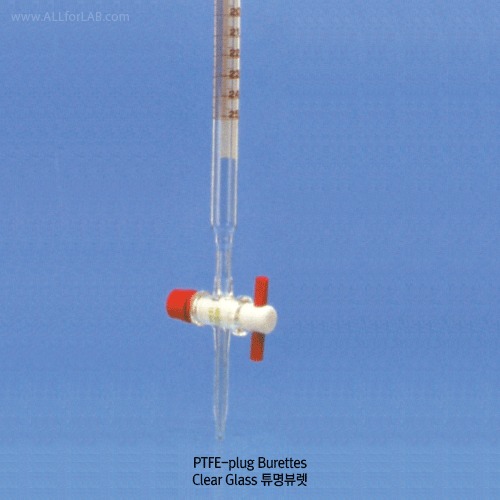 Witeg® PTFE-plug Burette, Class B, with Fine Graduation, DIN/SO, 5 ~ 100ml Made of DUIRAN® Borosilicate Glass 3.3, Delivery time 35~45sec, 테프론콕 뷰렛