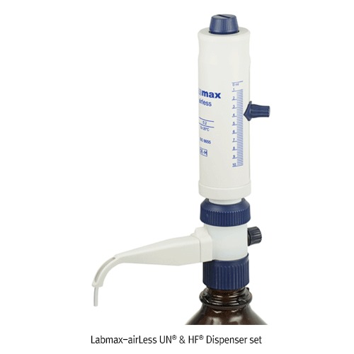 Witeg® LABMAX airless & LABMAX airless HF Dispensers set, with Automatic Air-purging, Fully Autoclavable, 0.25 ~ 100ml With PIFE-cylinder/ 고급 정밀 디스펜서 Air & Gas 자동제거 다기능형