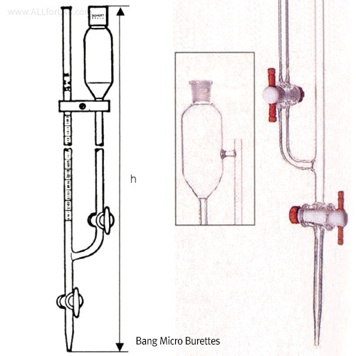 Witeg® Bang Micro Burette, with Integral Side Reservoir; DIN/ISO, Class B, 1 ~ 10ml With Schellbach Blue Graduation and 2 X PTFE Stopcocks, PTFE 콕 마이크로뷰렛
