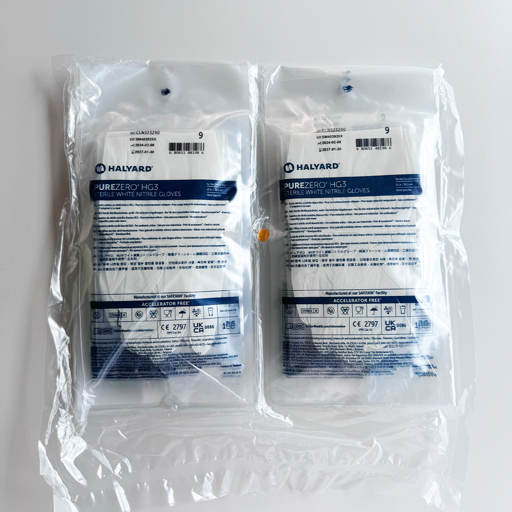 HALYARD* PUREZERO* HG3 Sterile White Nitrile Gloves/ HG3 클린룸 화이트 니트릴 글러브(멸균, 개별이중포장)